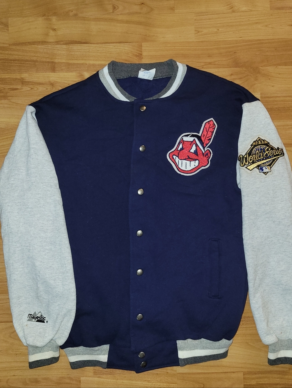 Vintage Majestic Cleveland Indians Varsity Button Up Sweater, Made in USA Medium